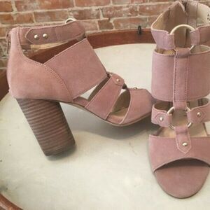 NWT Sole Society Dusty Rose Pink Suede Sadey Cut-out Heeled Sandals 8.5